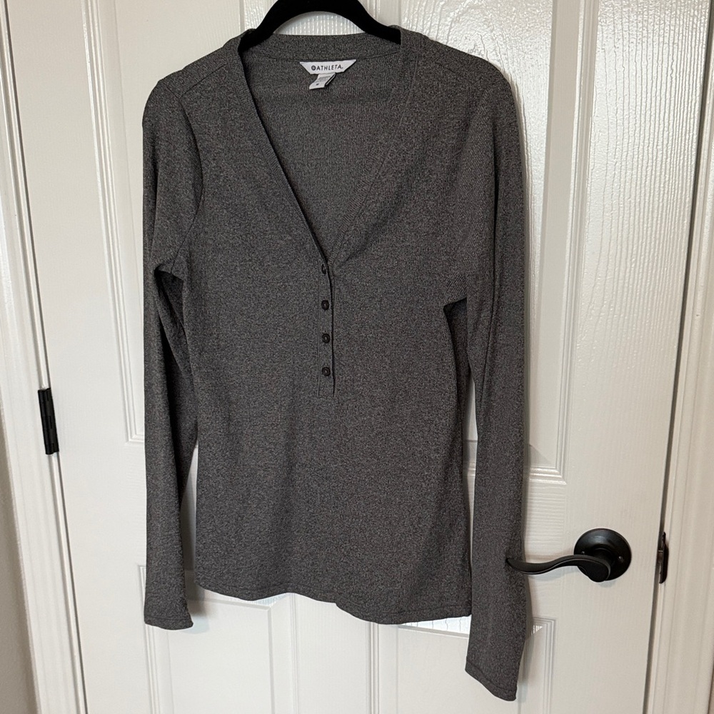 Athleta Dark Gray Long Sleeve Henley Top